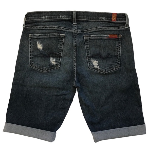7 For All Mankind Pants - 7FAM midi distressed rolled cuff denim shorts